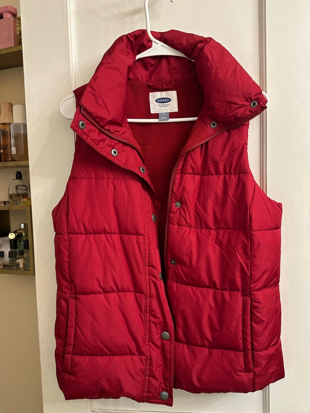 Old Navy Bright Red Quilted Puffer Vest with Fleece Lining